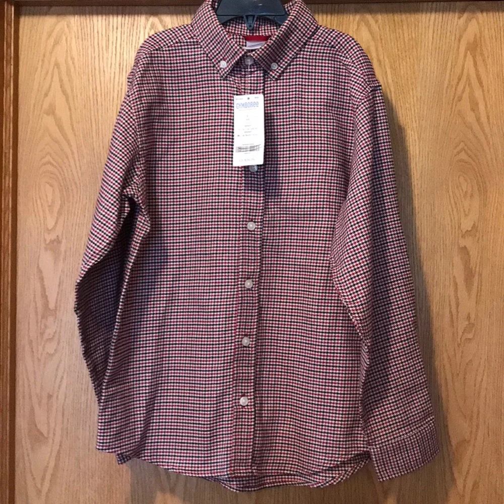 New Gymboree boy’s 8 Holiday Classics houndstooth button down shirt red black